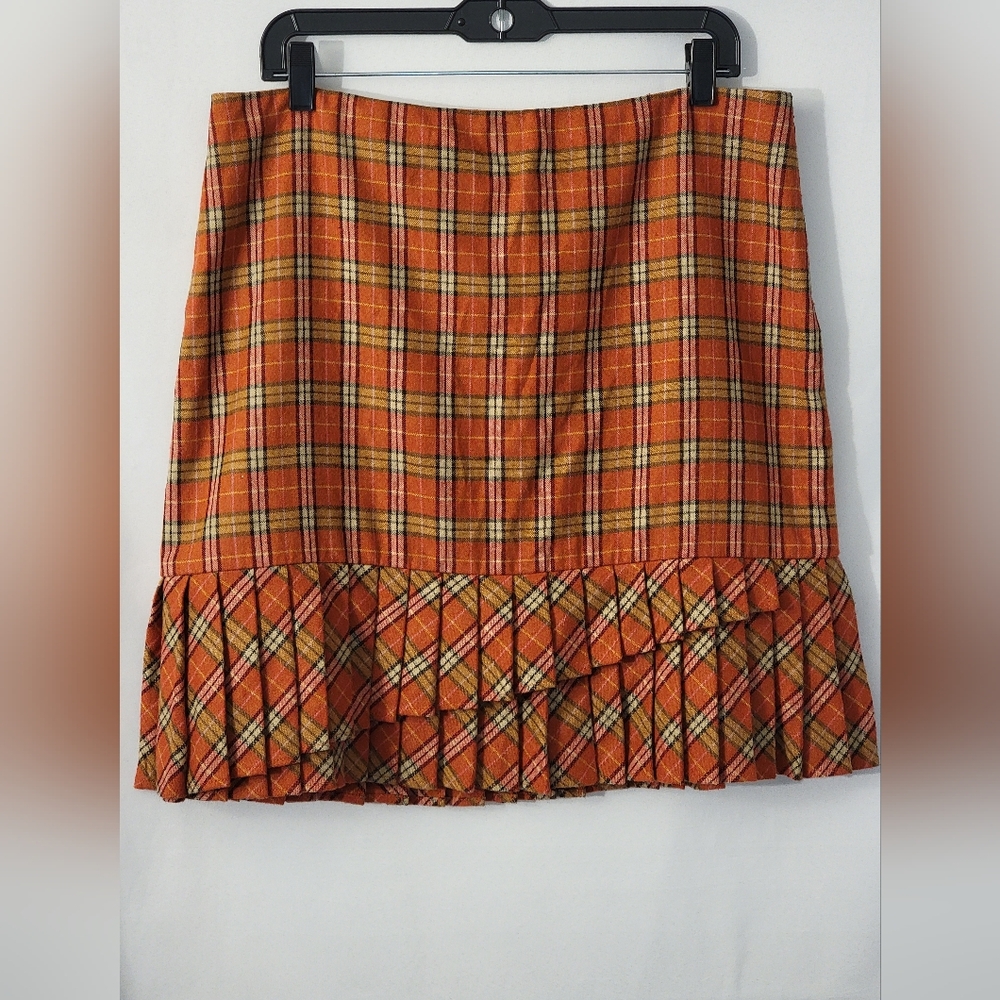 LOFT Vintage Plaid Wool Blend Mini Skirt Size 14 - Picture 2 of 9